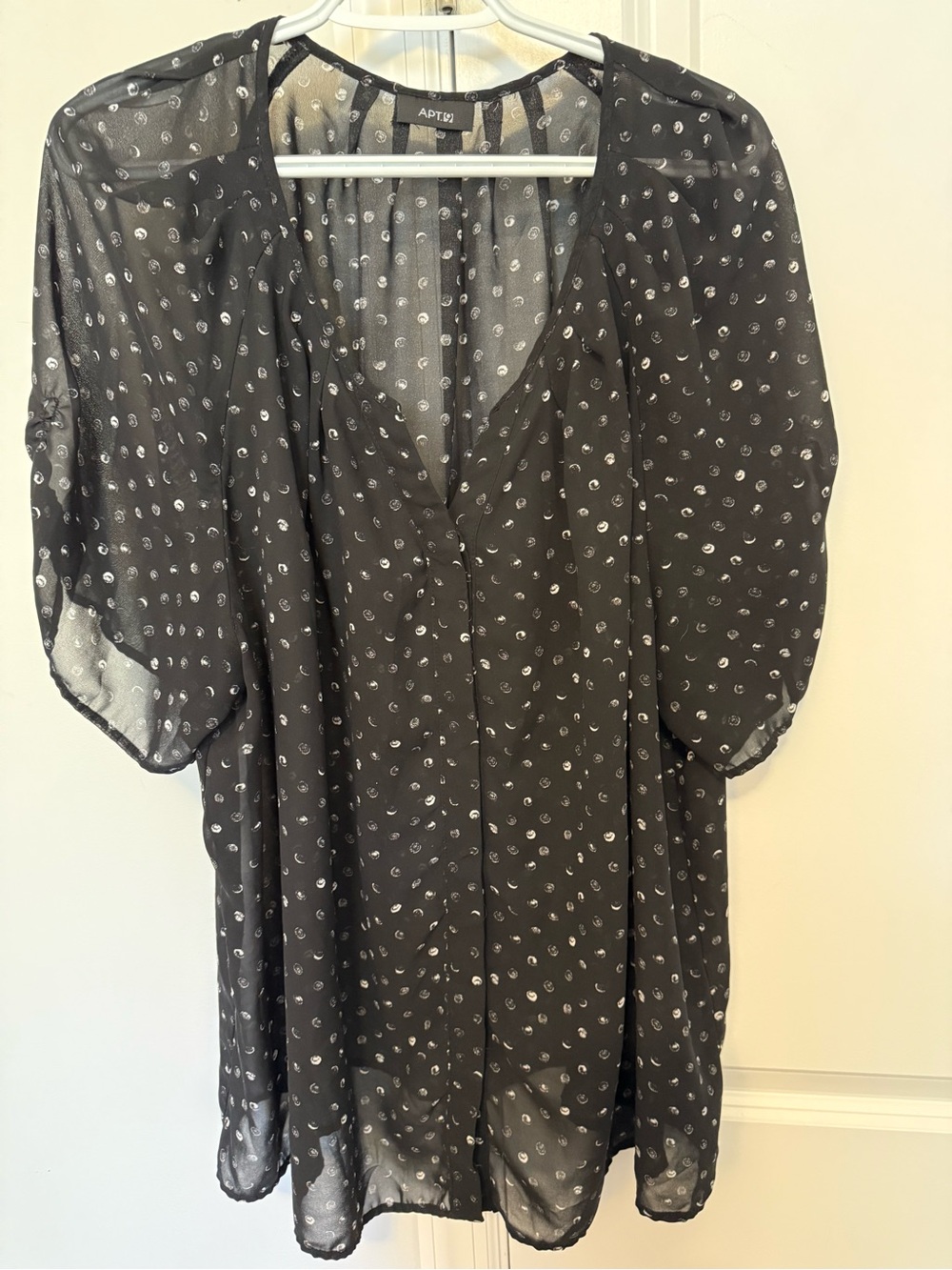 Apt. 9 Black Sheer Dot-Print Blouse